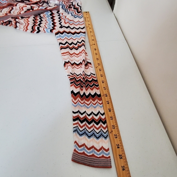 Lascana Chevron Print Tie Front Cardigan Size L Open Weave Details Lightweight - Picture 7 of 10